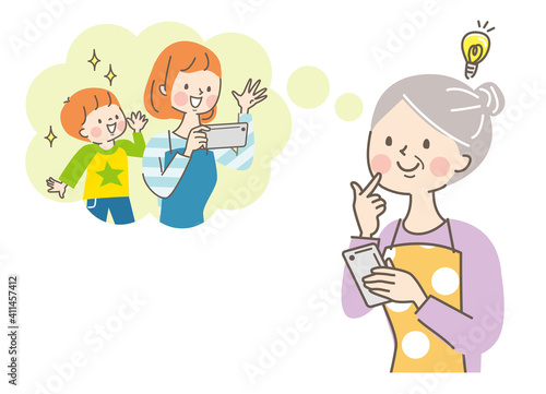 スマホで娘と孫と通話したいシニア女性