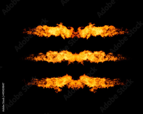 Set of flame arms isolated on black, title elements collection, underline