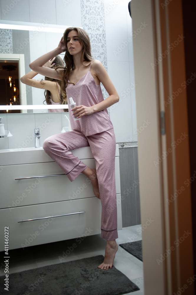 Woman morning at home. Morning routine Woman morning at home. Morning routine