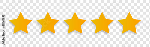 Rating stars vector web signs. 5 Stars yellow isolated on transparent background