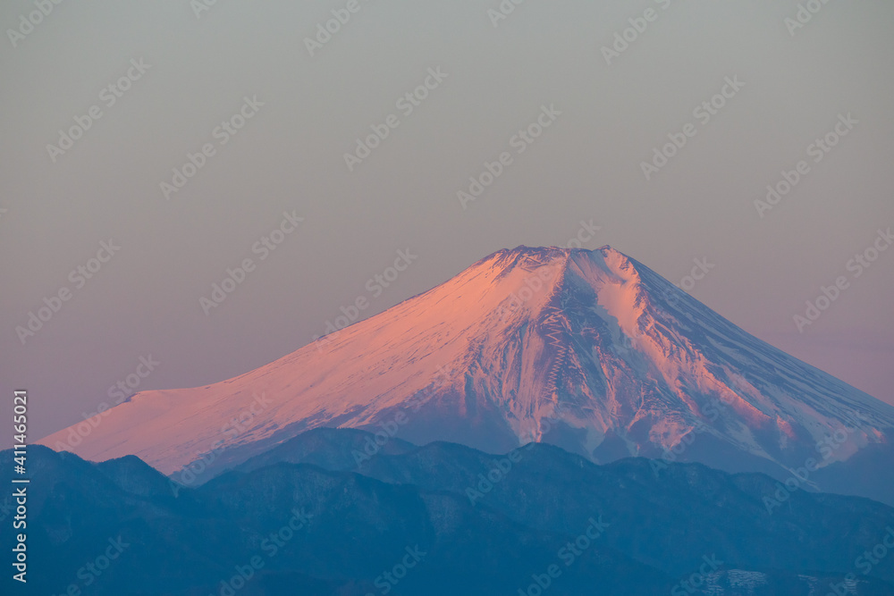 富士の朝焼け陣馬山頂から