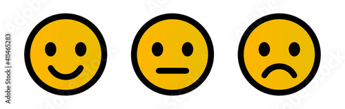 Emoticons with different emotions, happy, sad, confused, vector graphics isolated on white background