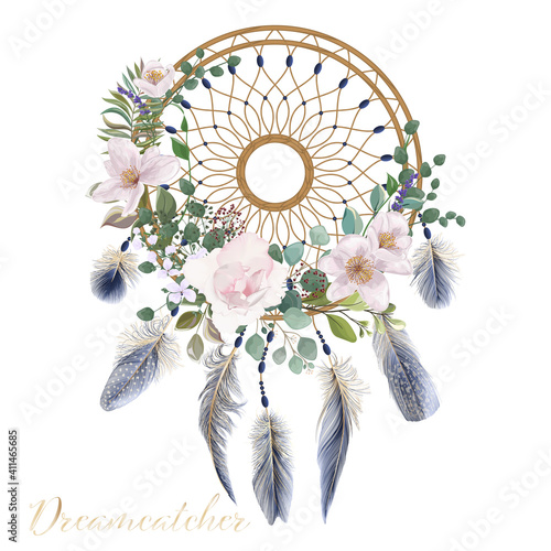 Dream Catcher, boho feathers decoration, ethnic- modern American culture design. Vector illustration.