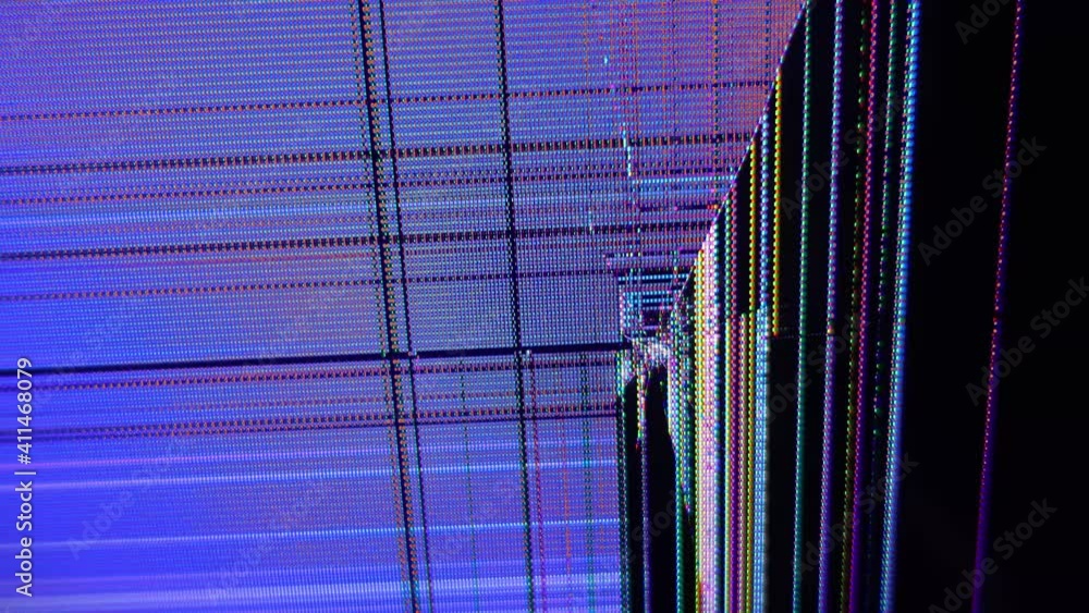 Malfunctioning shattered computer monitor. Abstract technology ...