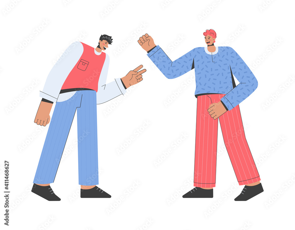 Cheerful men greeting each other and friendly conversation