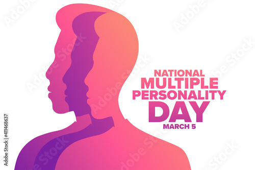 National Multiple Personality Day. March 5. Holiday concept. Template for background, banner, card, poster with text inscription. Vector EPS10 illustration.