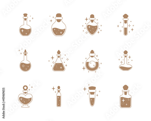 Set of bottles with magic potions. Vector illustration. photo