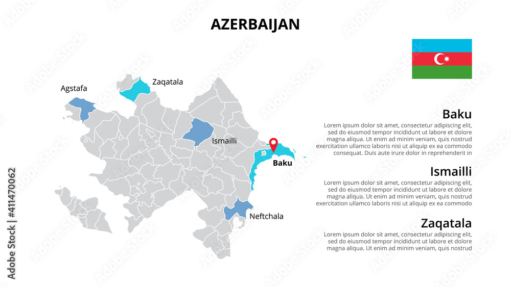 Azerbaijan vector map infographic template divided by states, regions or provinces. Slide presentation