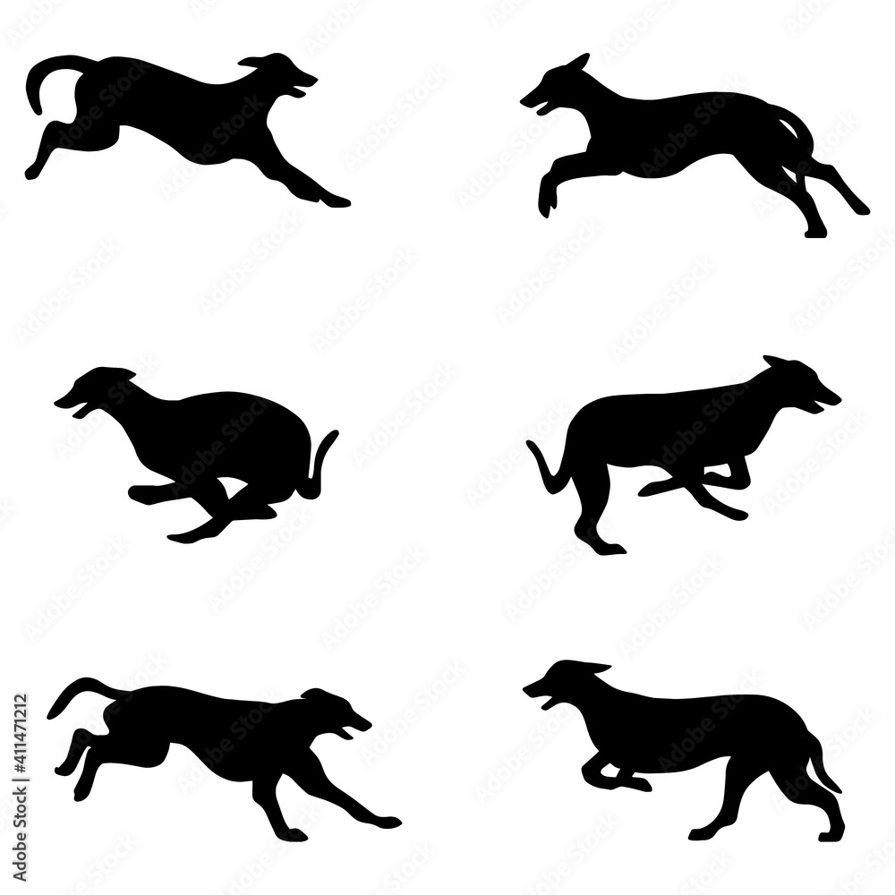Dogs. Black silhouettes on a white background	
