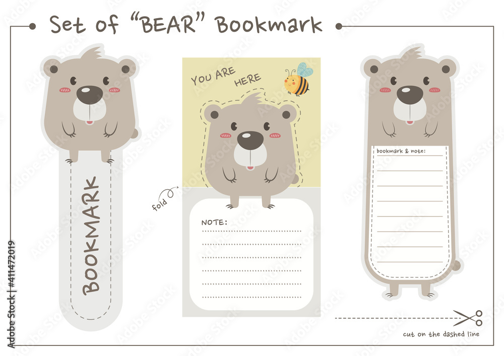 Set of bear bookmark for print and cut. Cute teddy bear bookmark and ...