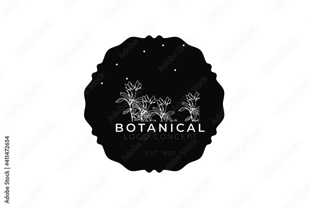 Botanical classical vintage style botanical hand drawn floral minimal simple flat badge style label logo set