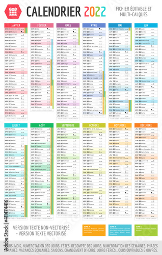 Calendrier 2022 - Fichier éditable et multi-calques