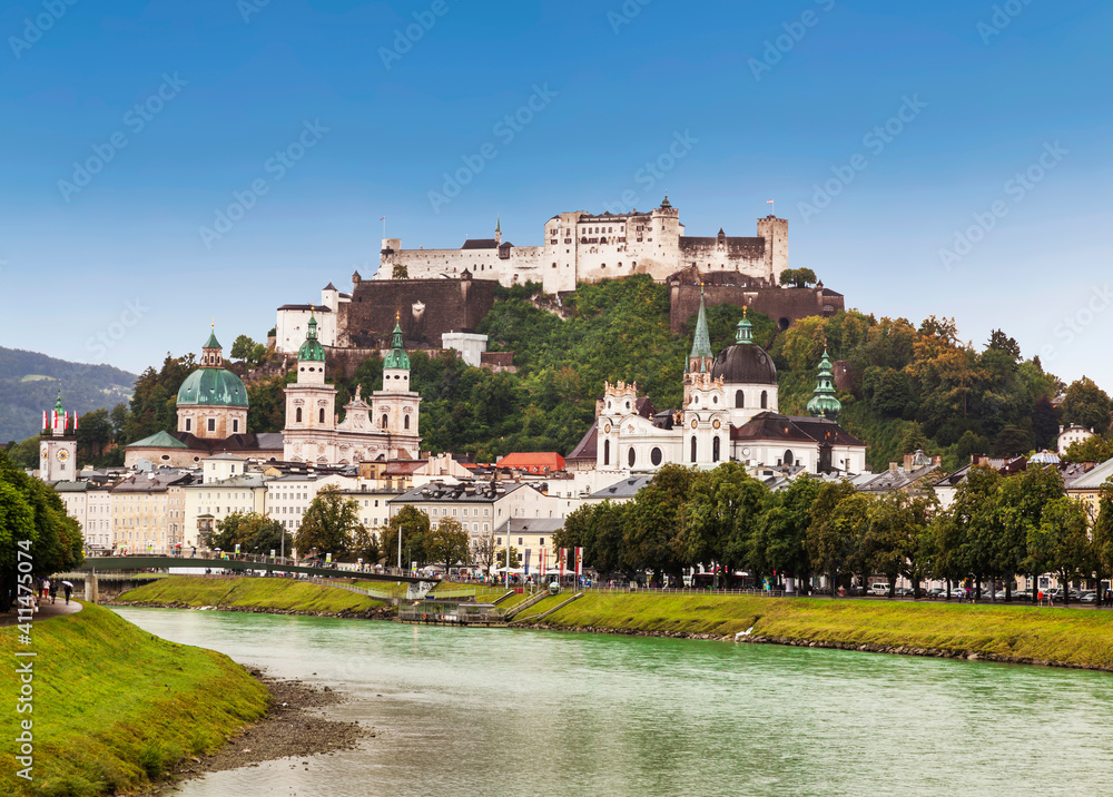 View of Salzburg and the fortress Hohensalzburg. Austria