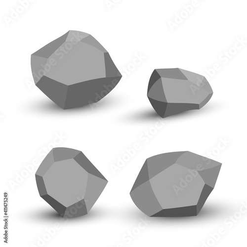 Cartoon stones. Rock stone isometric set. Granite grey boulders, natural building block shapes, wall stones. 3d flat isolated illustration. Vector collection.