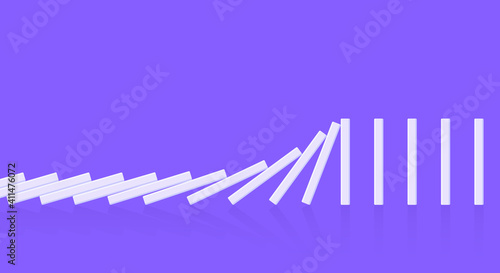 Domino effect business concept. Line in a row of falling board game blocks of dominoes flat style vector illustration. Business bankruptcy or crisis, risk chain reaction and finding solution metaphor.