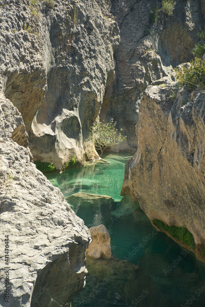 beautiful natural pools, along the Alcanadre river in Fuente de Tamara, located in the Aragonese Pyrenees, Huesca, Spain.