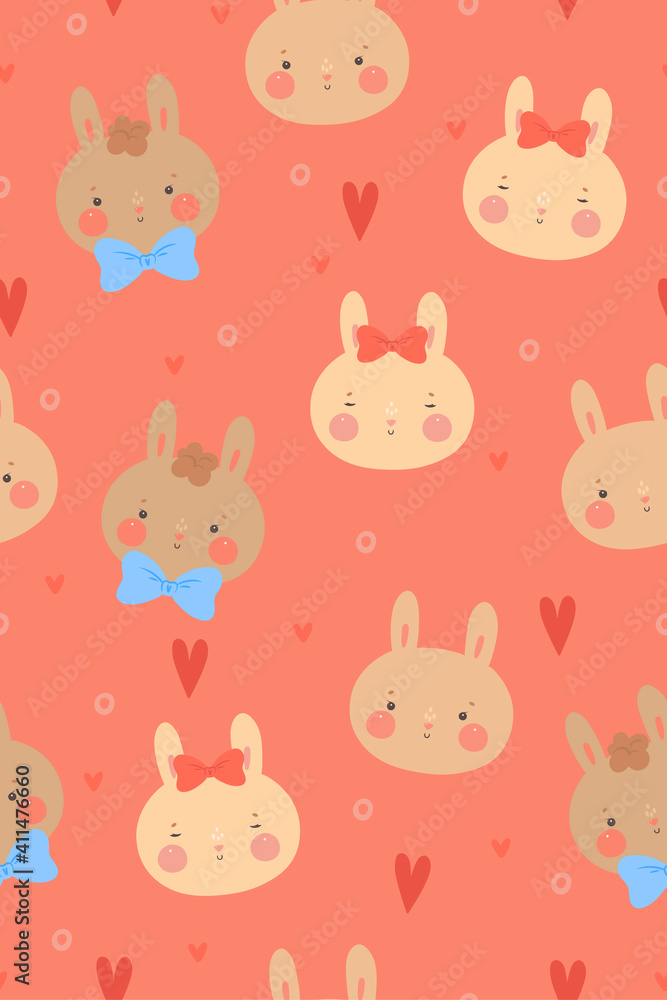 Seamless pattern with cute rabbits and hearts. Vector graphics. Seamless pattern with cute rabbits and hearts. Vector graphics.