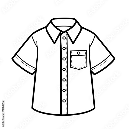 Summer cotton shirt for boy outline for coloring on a white background