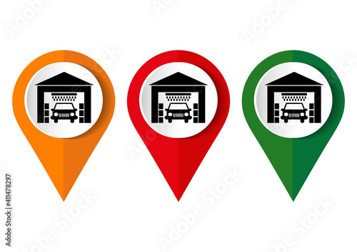 Car wash, auto cleaning service vector icon set, flat design buttons on white background for webdesign and mobile phone applications