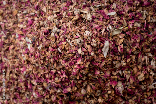 Macro texture of natural dry rose herbal tea