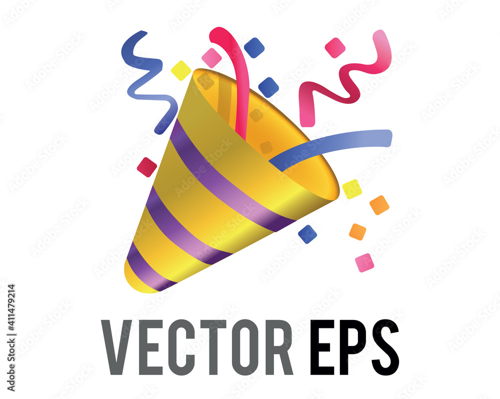 Vector party popper emoji icon with colorful confetti, streamers for