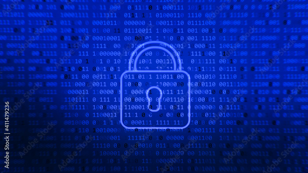 Digital lock guard sign binary code number. Big data personal