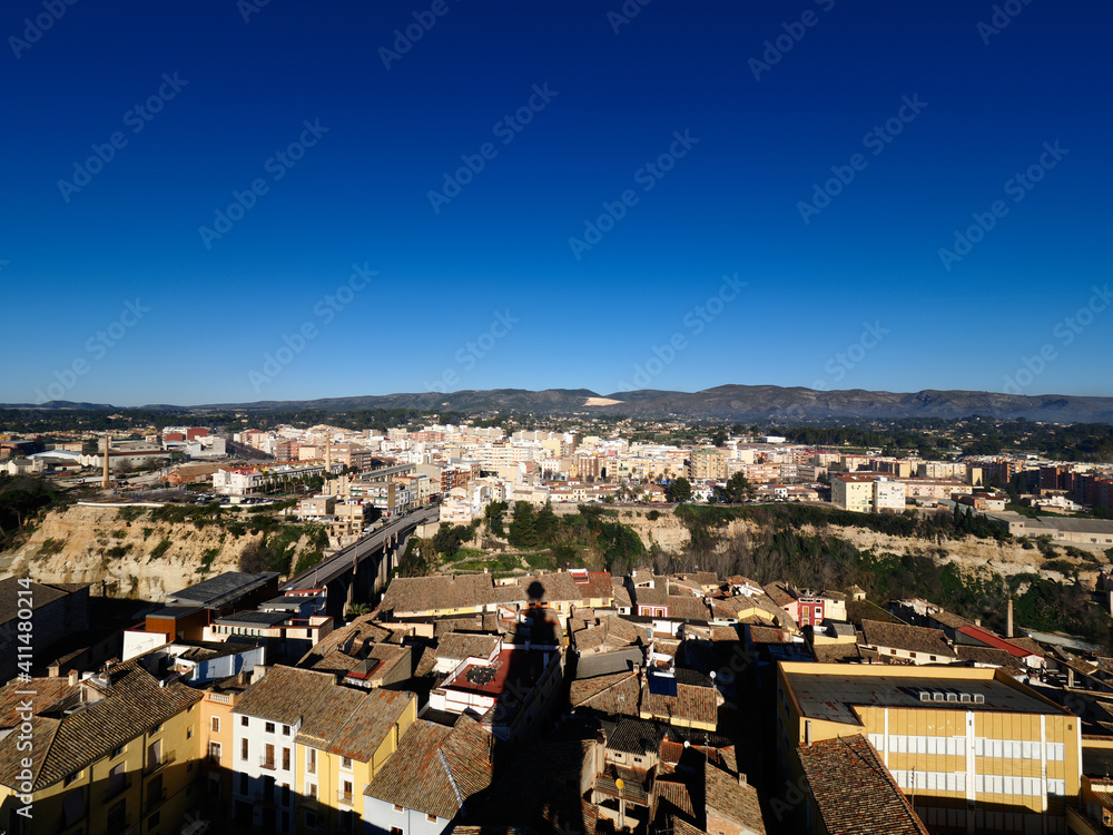 Views of the city of Ontinyent from the top of the bell tower of the church of Santa Maria, Spain.