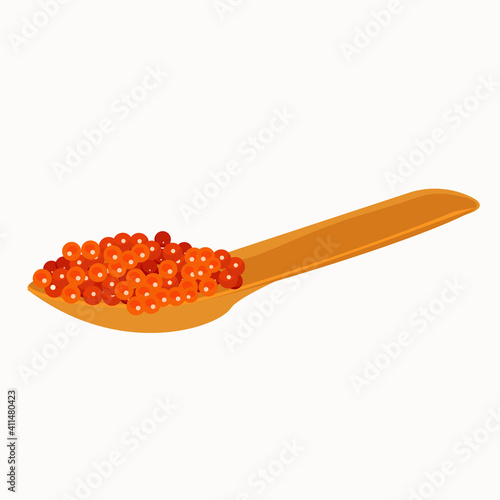 Wooden spoon with red caviar