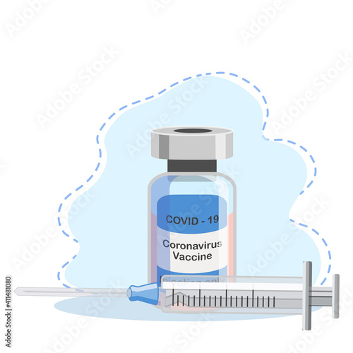 Covid-19 Coronavirus concept. vaccine vial and syringe. pandemic covid-19 outbreak. isolated icon. flat