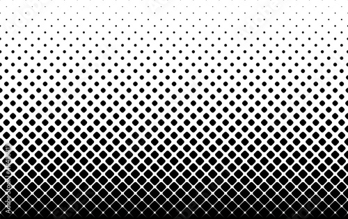 Seamless halftone vector background. Filled with black squeares with rounded corners .Middle fade out.