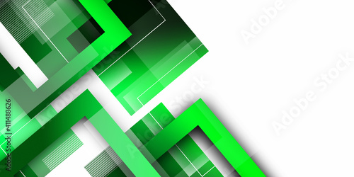 Abstract white and green geometric square shape overlapping layer background
