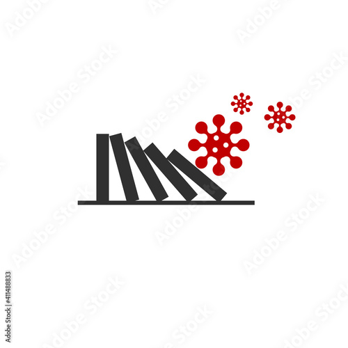 Dominoes falling from collision with coronavirus