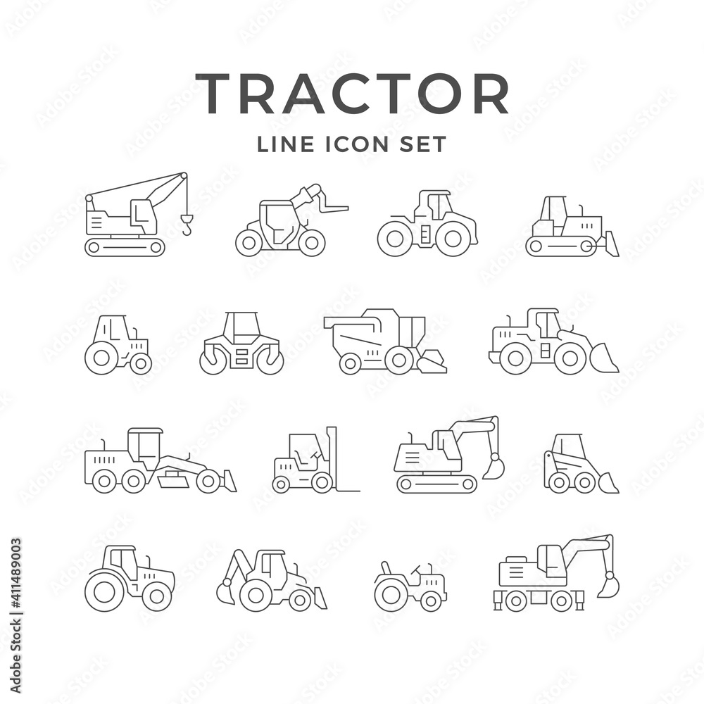 Set line icons of tractors Set line icons of tractors