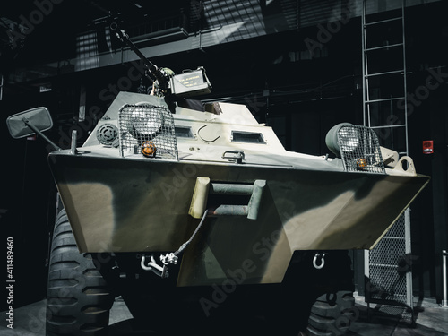 Military Transport Vehicle in a Hanger photo