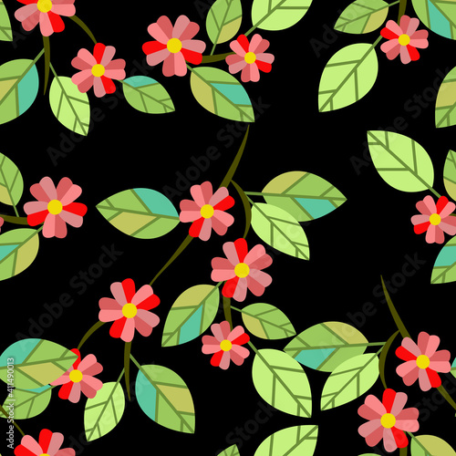 Blooming apple twig with flowers  seamless pattern.