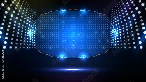 abstract futuristic background of blue glowing technology sci fi frame hud ui