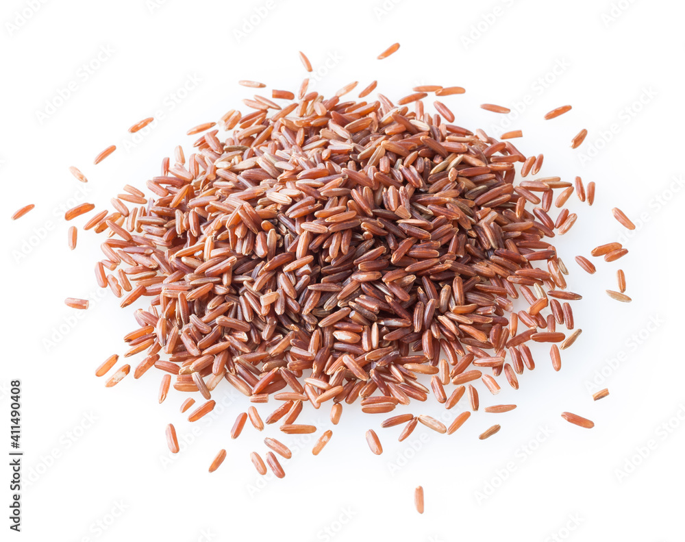 Heap of ncooked red rice isolated on white background Heap of ncooked red rice isolated on white background
