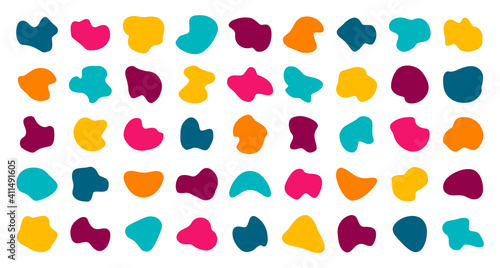 Random blotches and abstract liquid shapes. Colored organic blobs  liquid elements. Futuristic shape blots. Vector illustration.