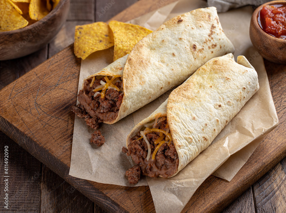 Beef Burrito With Refried Beans and Cheese