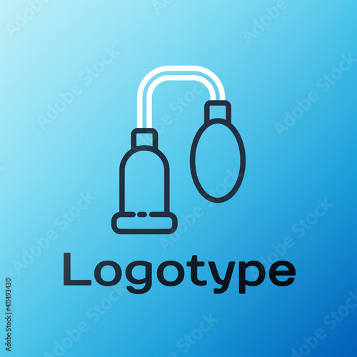 Line Penis pump icon isolated on blue background. Penis enlarger. Sex toy for men. Vacuum pump with a blower to increase the penis. Colorful outline concept. Vector Illustration.