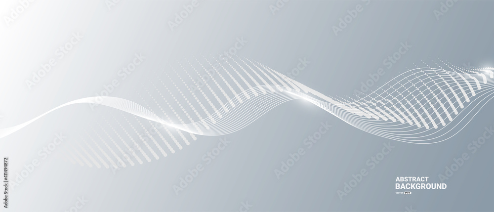 Grey white abstract background with flowing particles. Digital future technology concept. vector illustration.
Grey white abstract background with flowing particles. Digital future technology concept. vector illustration.