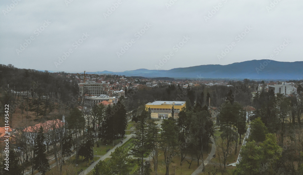 Aeriel view of Vrnjacka Banja, Serbia