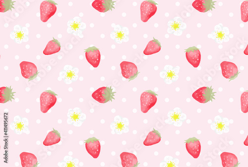 seamless pattern with strawberries and flowers for banners, cards, flyers, social media wallpapers, etc.