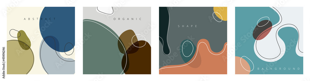Set of abstract hand drawn creative design backgrounds organic shapes with lines in minimal trendy style.