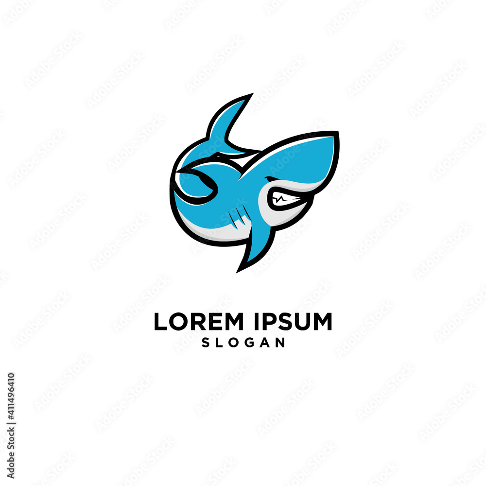 mascot angry blue shark sport game club team vector logo template illustration design mascot angry blue shark sport game club team vector logo template illustration design