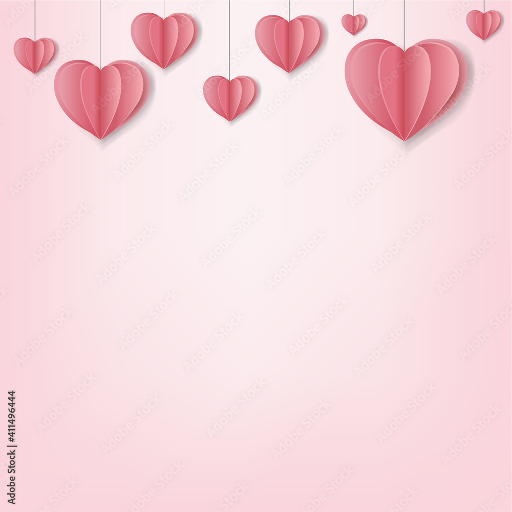 Paper Hearts Border Pink Background With Gradient Mesh, Vector Illustration