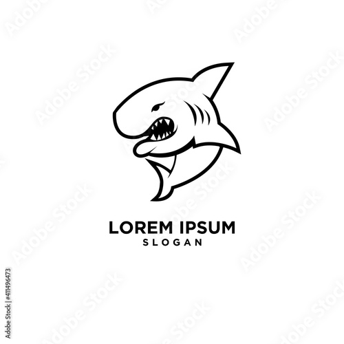 mascot angry shark sport game club team vector line outline logo template illustration design