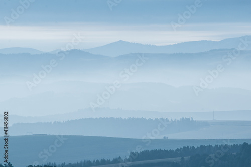 Landscape with mountains with fog