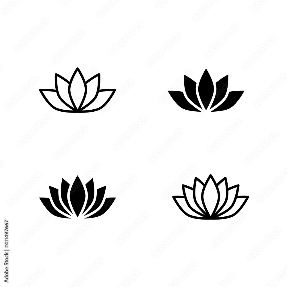 Set of lotus flower icons vector. Can be used web and mobile for yoga meditation logo. Vector floral labels for Wellness industry