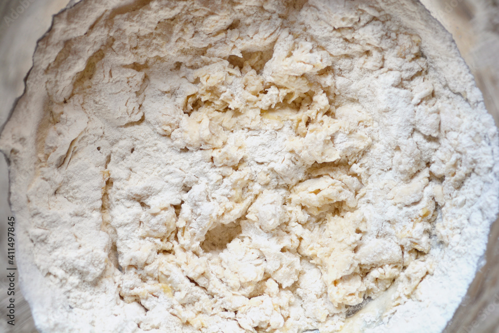 Preparing bread dough Preparing bread dough